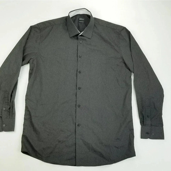 Buffalo David Bitton Size Large 16-16.5 34/35 Slim Stretch Black Polka Dot Shirt - Picture 1 of 12